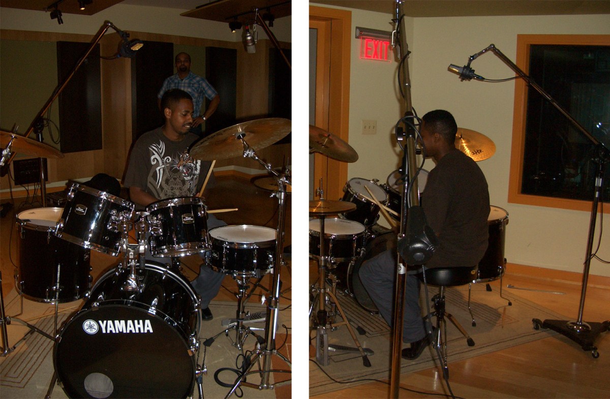 Overhead Drum Setup: Front and Rear View